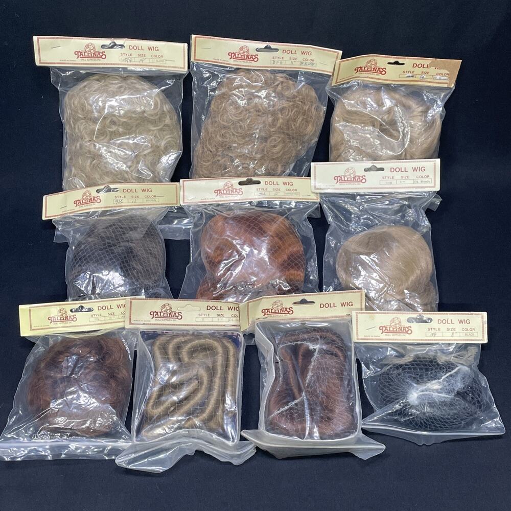 Vtg Tallina's Acrylic Doll Wigs Lot of 10 Various Sizes/Colors/Styles & Textures